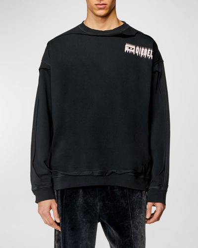 Diesel S-boxt-dbl Logo-print Cotton Sweatshirt In Black Black Black