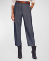 Brochu Walker Talia Cropped Straight-leg Cotton-linen Pants In Indigo