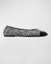Tory Burch Claire Tweed Cap-toe Ballerina Flats In Perfect Black Ne