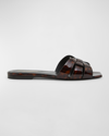 Saint Laurent Tribute Tortoise Shell Flat Slide Sandals In Burgundy
