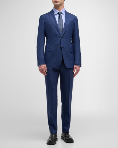 GIORGIO ARMANI MEN'S WOOL-SILK WINDOWPANE CLASSIC FIT SUIT