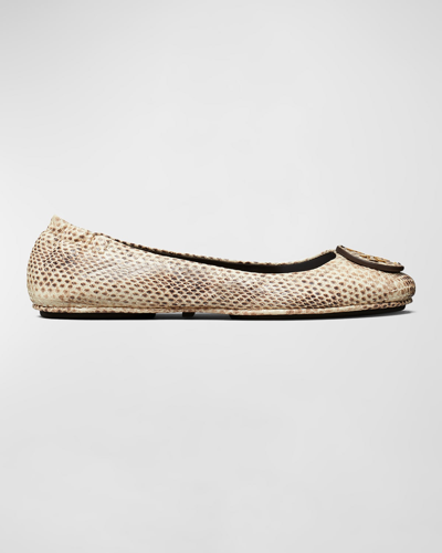 Tory Burch Minnie Embossed Travel Ballerina Flats In Cream Roccia