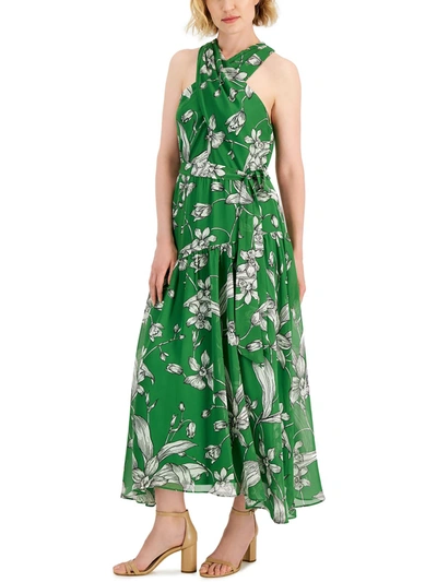 Taylor Womens Printed Crisscross Maxi Dress In Green