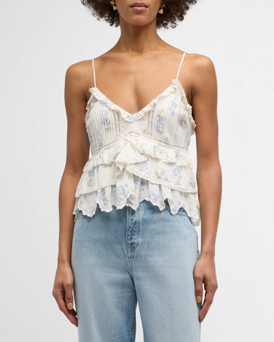 Loveshackfancy Abbott Floral Lace Ruffled Tank Top In Alpine Frost