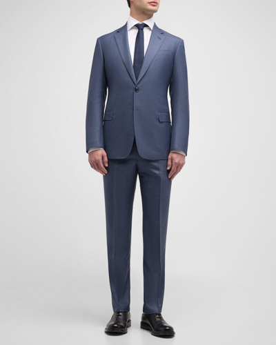 GIORGIO ARMANI MEN'S TEXTURED WOOL-SILK SOLID CLASSIC FIT SUIT