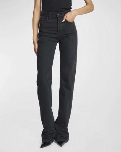 Saint Laurent Long Straight-leg Denim Jeans In White-blac