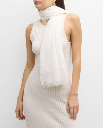 Bindya Accessories Sheer Lace Cashmere & Silk Evening Wrap In White