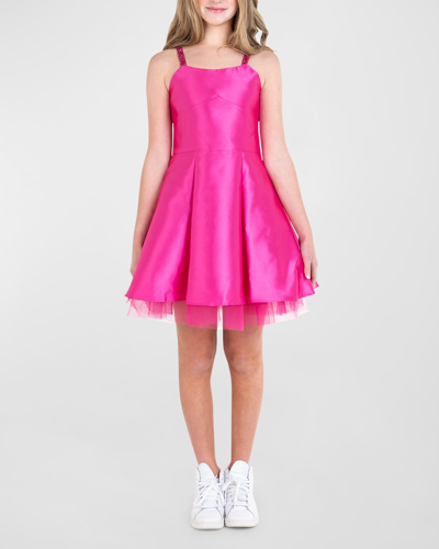 Zoe Kids' Girl's Henley Iridescent Brocade Dress With Crackle Straps In Fushia