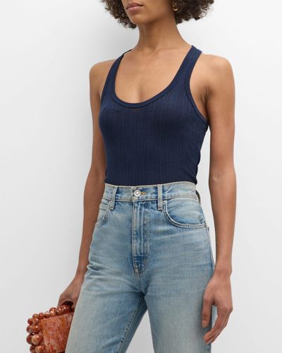 A.l.c Iris Striped Scoop-neck Tank Top In Navy