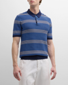 Scotch & Soda Structured Striped Knitted Polo In Blue