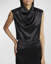 Saint Laurent Cowl-neck Sleeveless Satin Crop Top In Nero