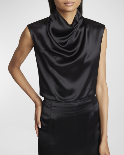 SAINT LAURENT COWL-NECK SLEEVELESS SATIN CROP TOP