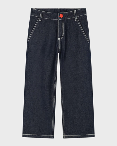 Kenzo Kids' Logo-print Straight-leg Jeans In Blue