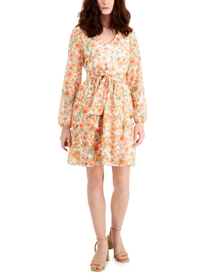 Inc Womens Floral Knee Fit & Flare Dress In Beige