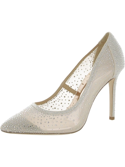 Badgley Mischka Weslee Womens Satin Pointed Toe Pumps In White
