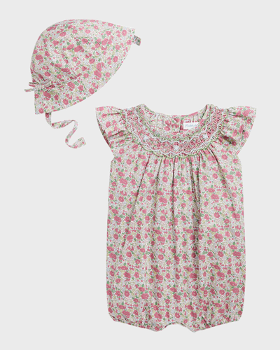 Ralph Lauren Kids' Girl's Smocked Poplin Bubble Shortall And Hat Set In Monica Floral Pri