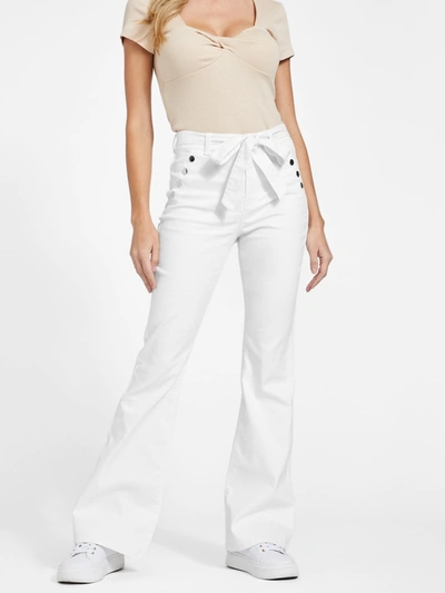 Guess Factory Bella Belted Sailor Flare Jeans In White