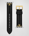 Tory Burch Apple Watch Kira Black Leather Strap, 38mm-45mm In Black