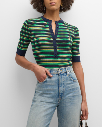 A.l.c Fisher Pleated Button-front Top In Navygreen