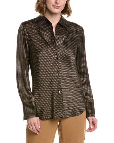 Vince Houndstooth Silk Blouse In Black