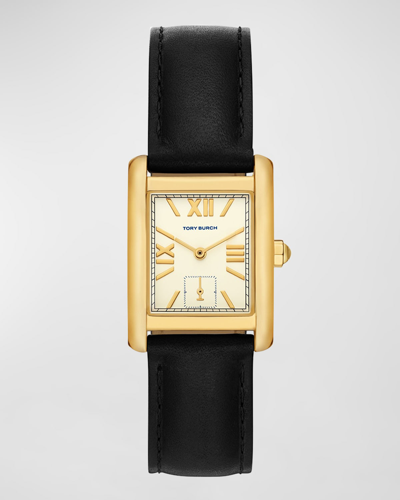 Tory Burch The Eleanor Watch - Leather And Gold-tone Stainless Steel In Black