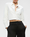 ALICE AND OLIVIA LEON CROPPED VEGAN LEATHER BUTTON-FRONT SHIRT
