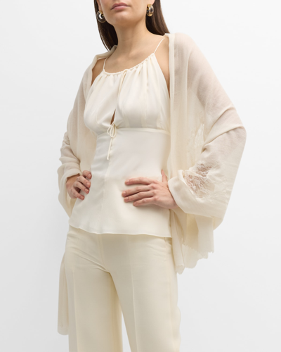 Bindya Accessories Sheer Lace Cashmere & Silk Evening Wrap In White