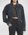 Saint Laurent 80's Jacket In Dark Blue Black Denim In Verde Aqua