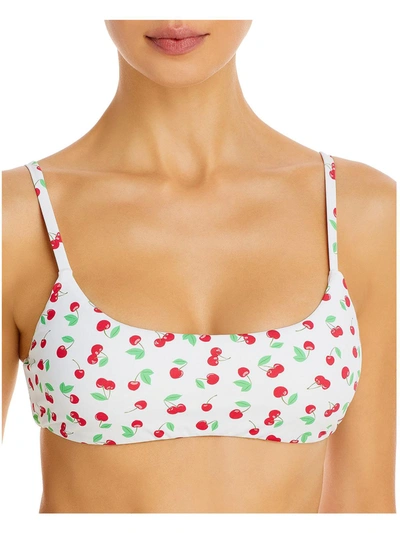 Aqua Swim Womens Square Neck Printed Bikini Swim Top In White