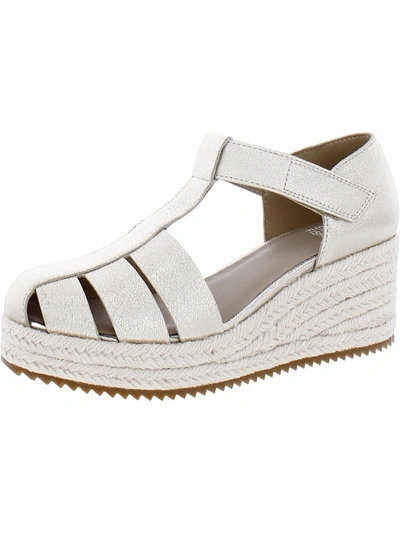 Eileen Fisher Tilly Womens Metallic Crinkle Wedge Sandals In White