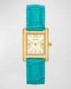 Tory Burch The Eleanor Watch - Croc Embossed Leather And Gold-tone Stainless Steel In Blue