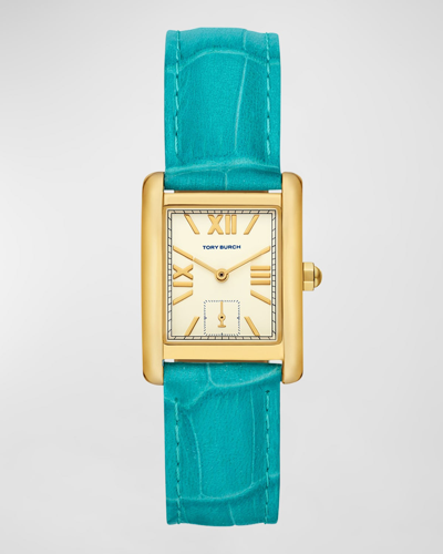 TORY BURCH THE ELEANOR WATCH - CROC EMBOSSED LEATHER AND GOLD-TONE STAINLESS STEEL