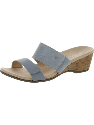 Vionic Bayu Womens Leather Slip On Wedge Sandals In Grey