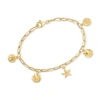 Ross-simons 14kt Yellow Gold Sea Life Paper Clip Link Charm Bracelet In Gold
