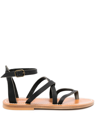 K.jacques Strappy Flat Leather Sandals In Black
