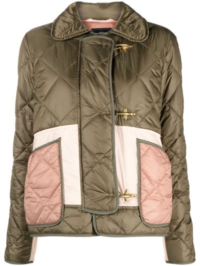 Fay Panelled Padded Jacket In Green