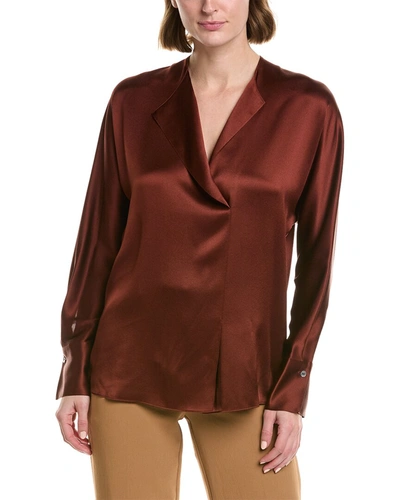 Vince Dolman Sleeve Draped Silk Blouse In Red