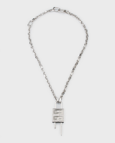 Givenchy Men's 4g Crystal Lock Pendant Necklace In Metallic