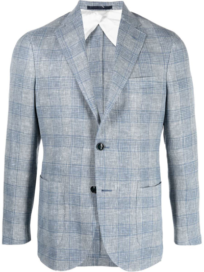 Barba Checked Jacket Clothing In Blue