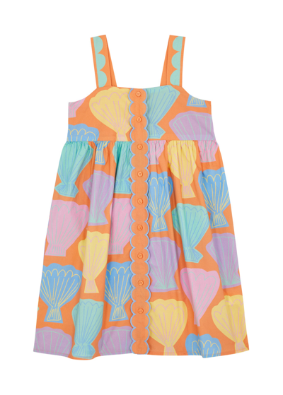 Stella Mccartney Kids' Sea Shell-print Flared Dress In Orange