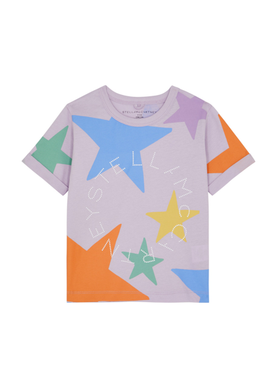 Stella Mccartney Kids Stars Logo Cotton T-shirt In Purple