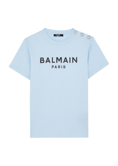 Balmain Kids Logo-print Cotton T-shirt (4-10 Years) In Blue Light