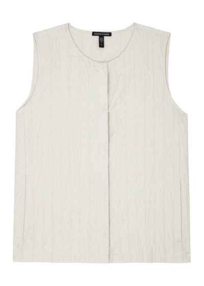 Eileen Fisher Quilted Silk-satin Gilet In Off White