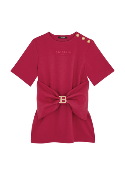 Balmain Kids Logo Belted Jersey Dress (6-10 Years) In Red