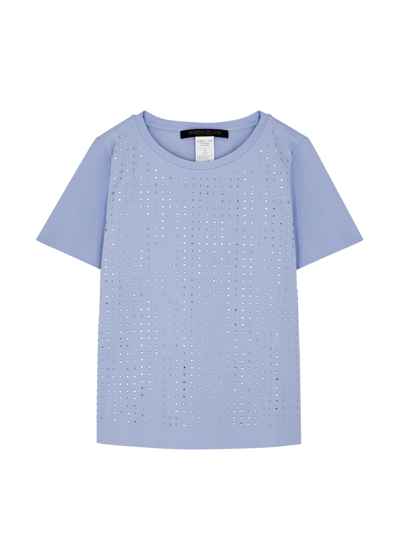 Marina Rinaldi Garabba Embellished Stretch-cotton T-shirt In Light Blue