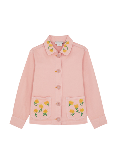 Stella Mccartney Kids Sunflower-embroidered Stretch-cotton Jacket In Pink
