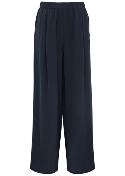 Eileen Fisher Wide-leg Silk-satin Trousers In Dark Blue