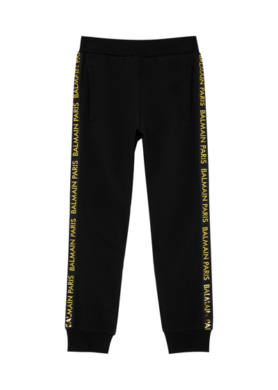 Balmain Kids Metallic Logo Cotton Sweatpants (6-10 Years) In Black