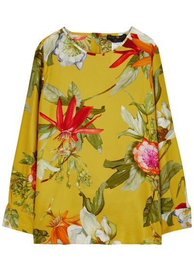 Marina Rinaldi Leandro Floral-print Silk Blouse In Yellow