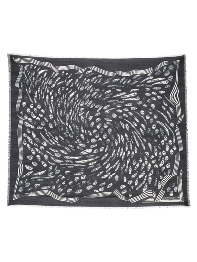 Alexander Mcqueen Vortex Print Biker Scarf In Black